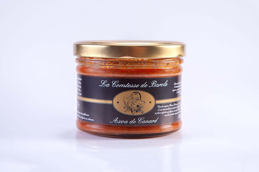 Axoa de canard gras des Landes an bocal 330g. Vente directe du producteur.