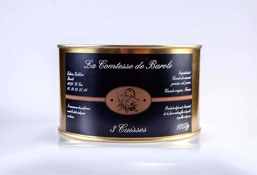 Boîte de 4 cuisses - confit de canard de La Comtesse de Barole, producteur de foies gras des Landes.