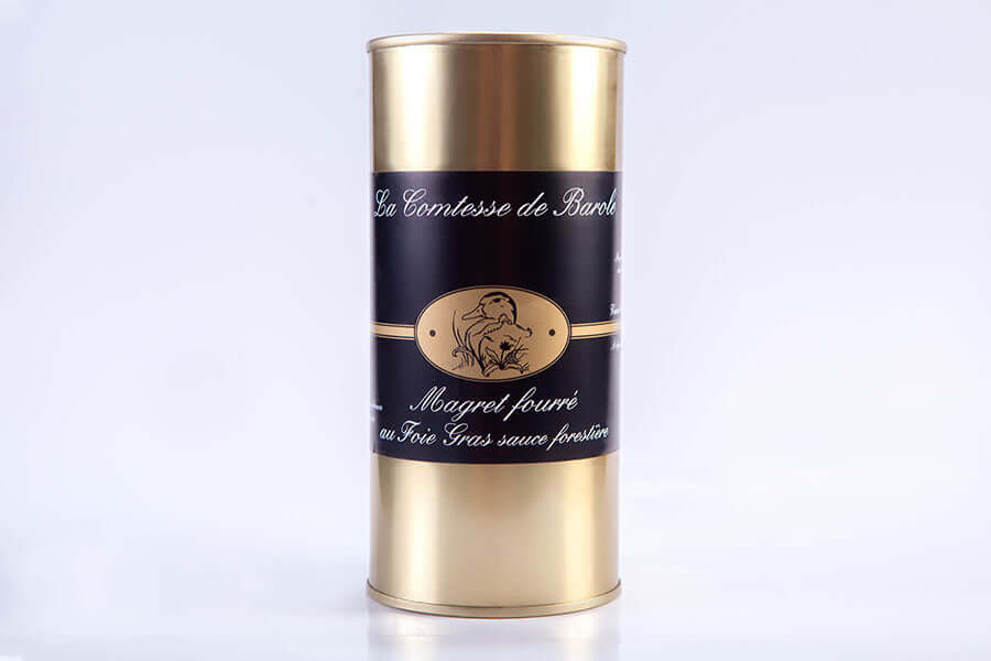Boîte de magrets fourrés au foie gras de canard. La Comtesse de Barole, producteur de foies gras des Landes.