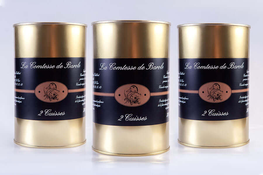 Lot de 2 boîte de 2 cuisses - confit de canard de La Comtesse de Barole, producteur de foies gras des Landes.